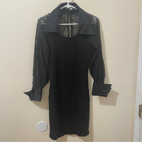 Andrea Jovine Black Lace Wool Collared Mini Dress Size Small - Picture 1 of 11